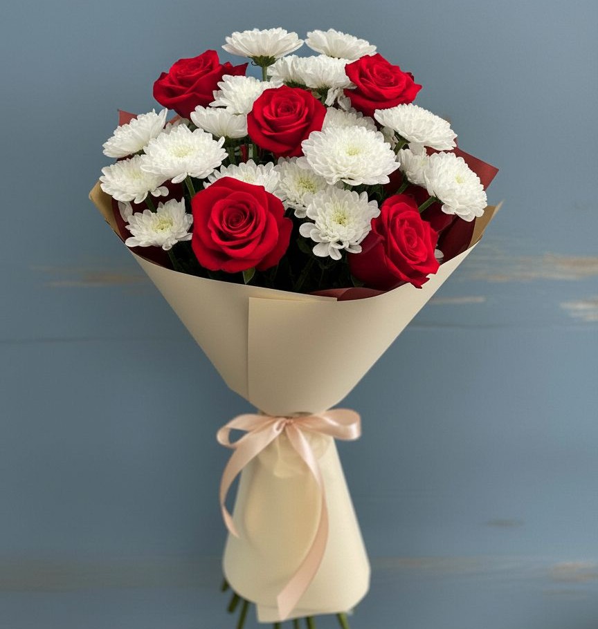 Букет цветов из: Розы и Хризантемы в Подгорном