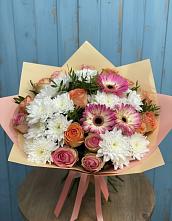 Букет цветов из:  Розы, Герберы и Хризантемы в Подгорном