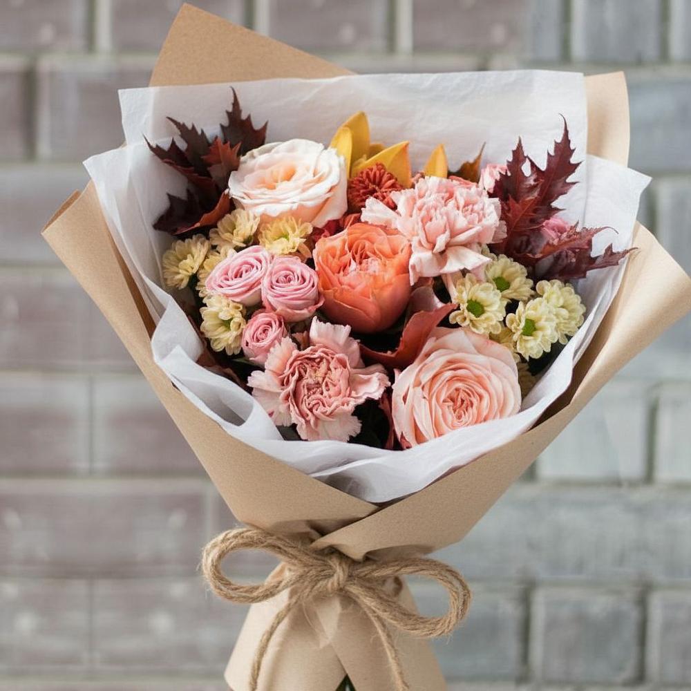 Букет цветов из: Гвоздики, Хризантемы и Розы в Подгорном