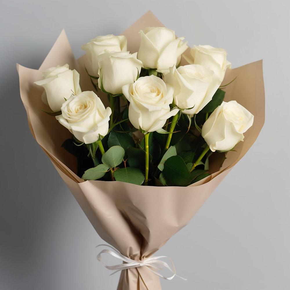 Букет 9 Белых роз Эдлесс Лав в Подгорном