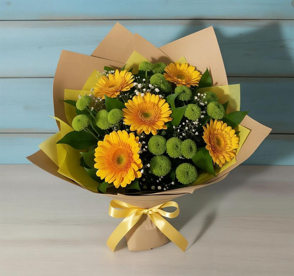 Букет цветов из: Герберы и Хризантемы в Подгорном
