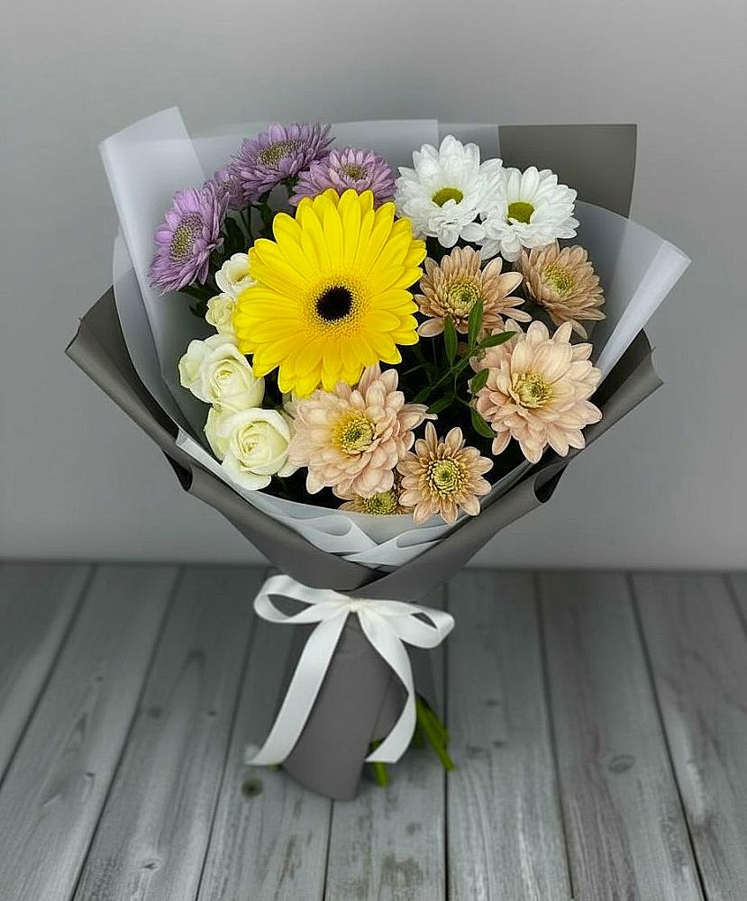 Букет цветов из: Розы, Герберы и Хризантемы в Подгорном