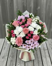 Букет цветов из:  Альстромерии, Гвоздики, Розы и Хризантемы в Подгорном