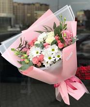 Букет цветов из:  Розы, Лизиантусы и Хризантемы в Подгорном