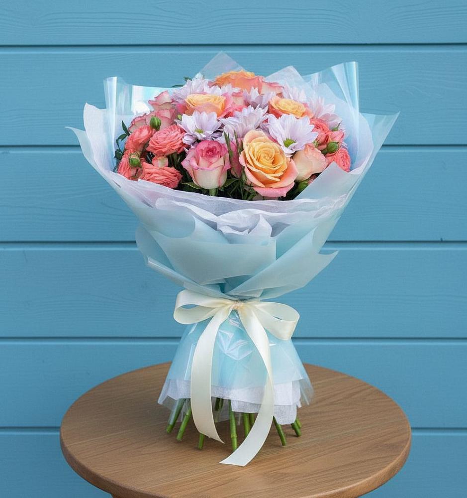 Букет цветов из: Хризантемы и Розы в Подгорном