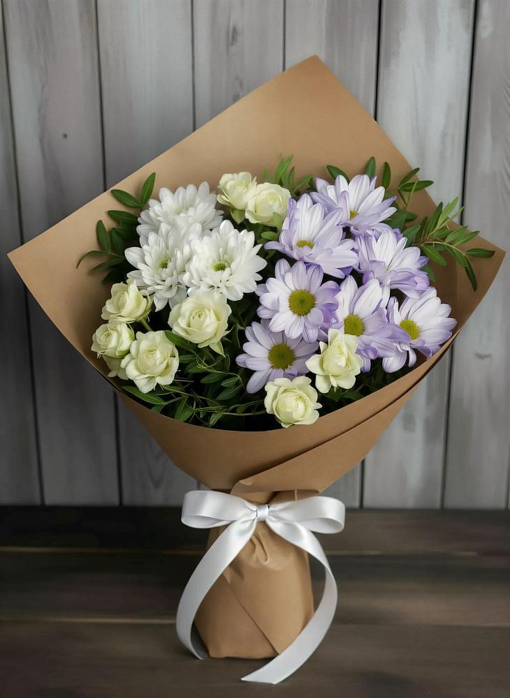 Букет цветов из: Хризантемы и Розы в Подгорном